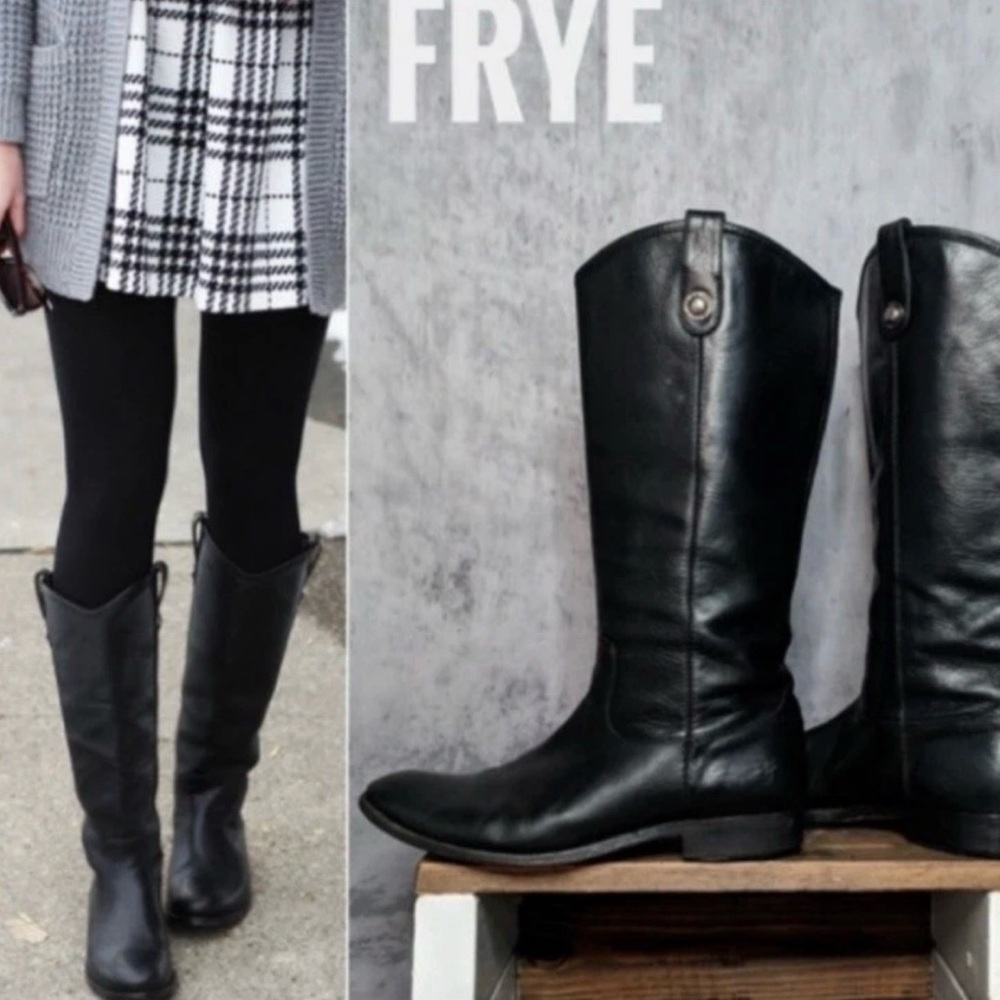 FRYE MELISSA BUTTON LEATHER RIDING BOOTS 9 1/2